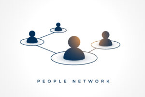 Illustration of connected people icons symbolizing networking for job seekers, highlighting the importance of building professional relationships when looking for a job with support from Advanced Employment Services.